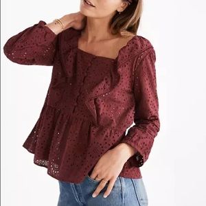 Madewell Maroon Pom Eyelet Blouse